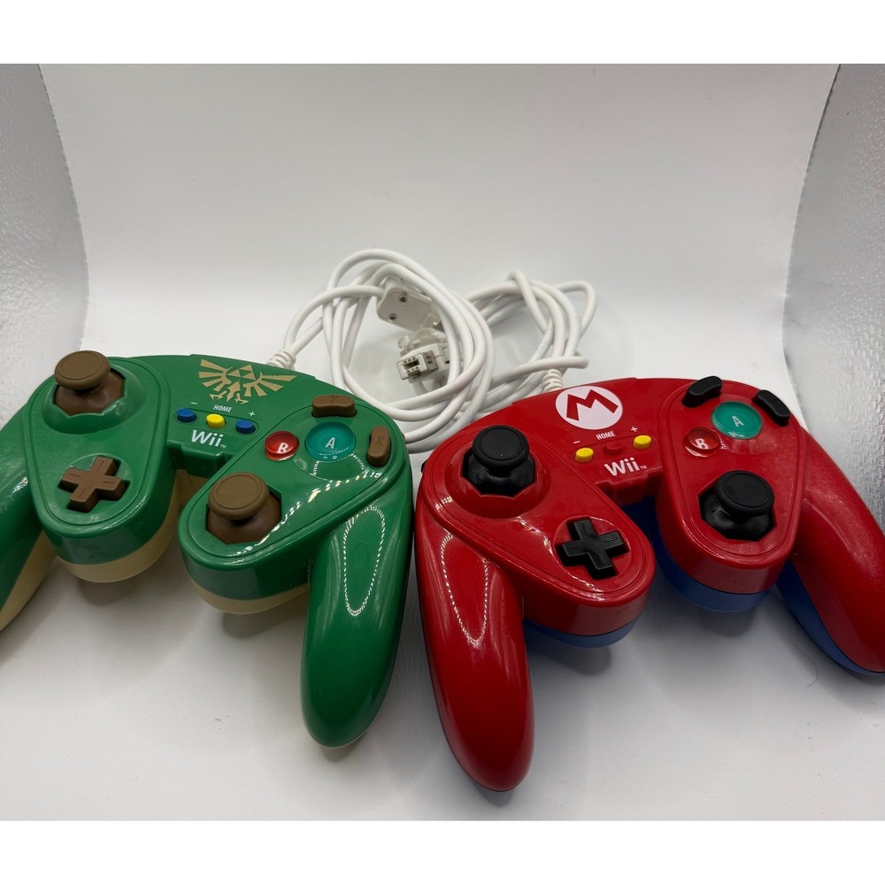Nintendo Wii PDP Battle Pad Controllers Mario and Link Zelda GameCube Style Set